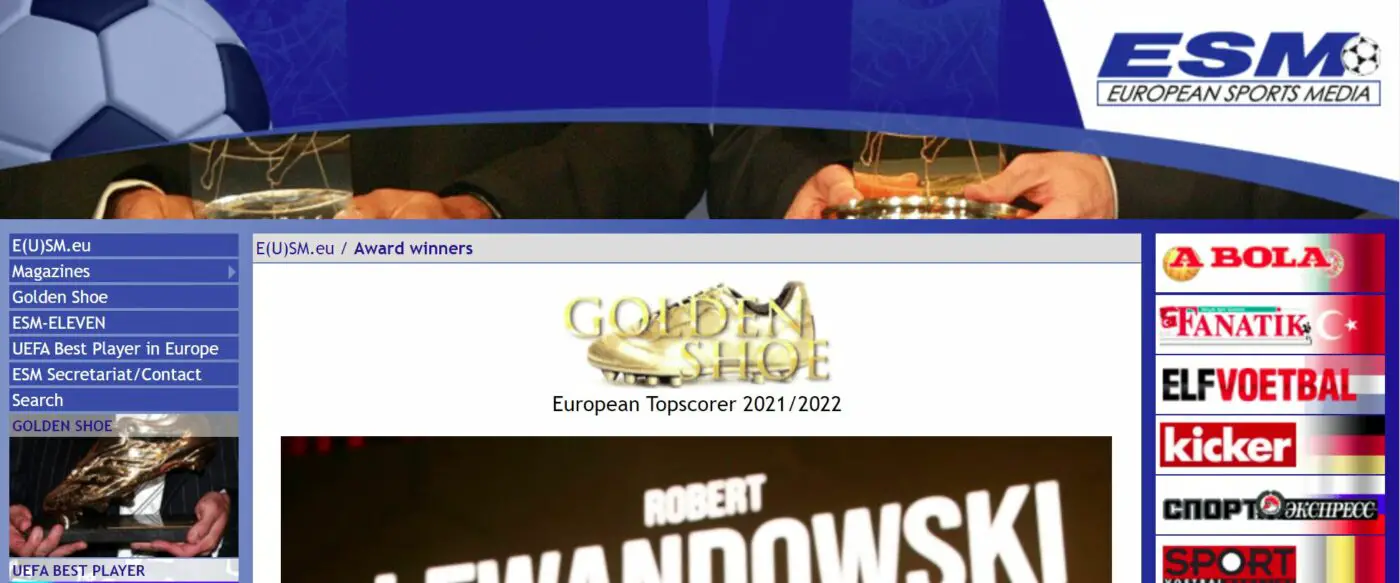 Europe Golden Shoe Awards Archive